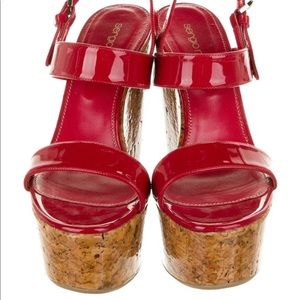 Sergio Rossi Leather Patent Wedge Sandals